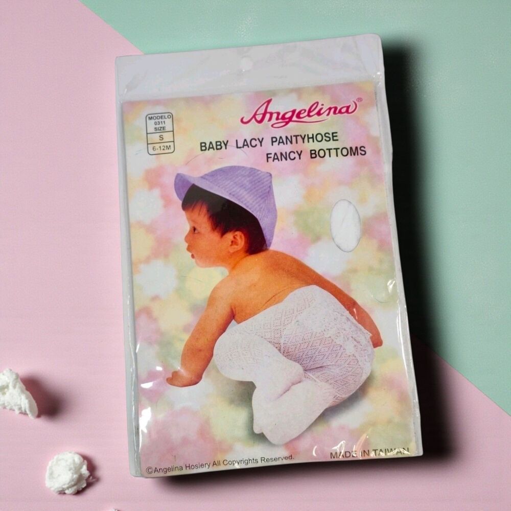 Vintage Angelina Baby Lacy Pantyhose Fancy Bottoms 6–12M NOS White Tights